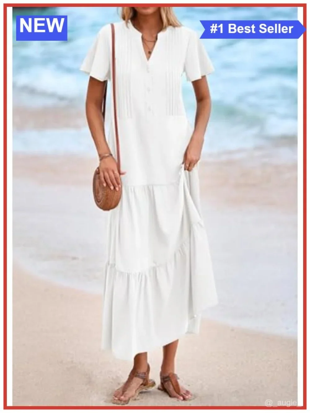 Cotton Tiered Swing Maxi Dress with Pockets for Women Casual Short Sleeve